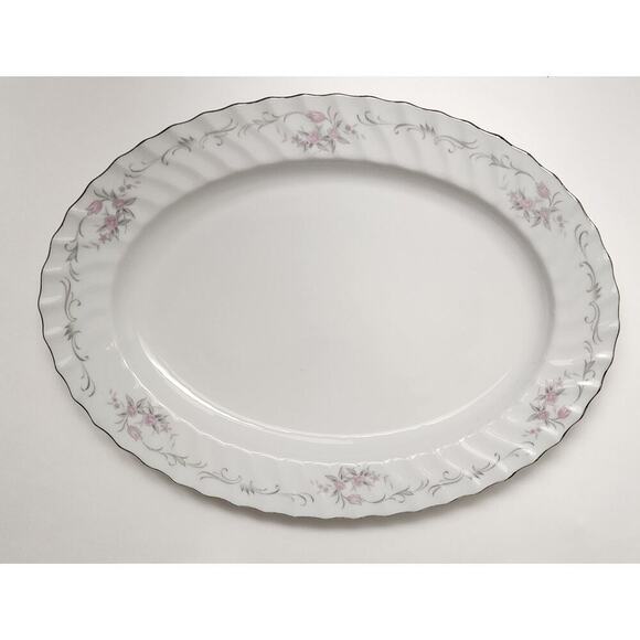 Gold Standard White Silver & Pink /1 Round & 3 Oval Serving Platter - Picture 3 of 7